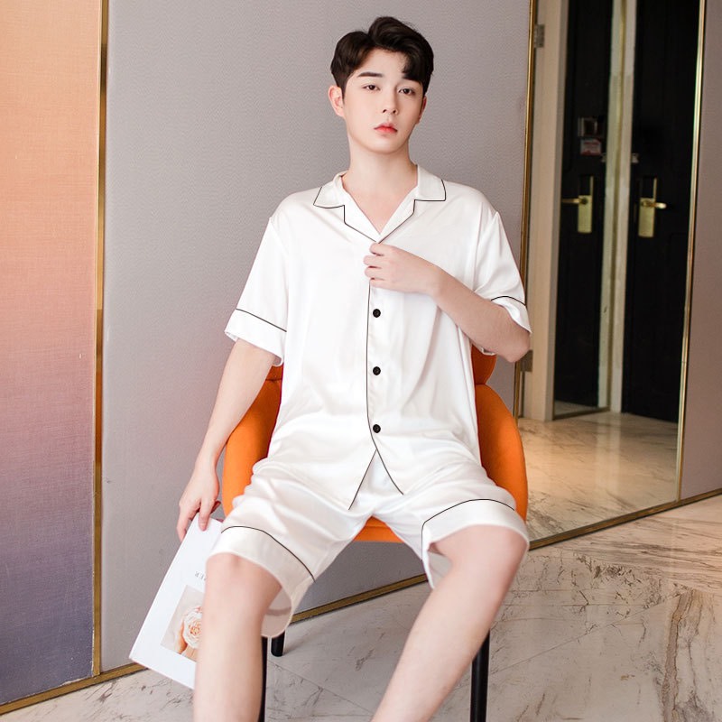 Đồ bộ pijama nam mặc nhà trơn đồ ngủ lụa nam ngắn tay cao cấp _DANGKHOI 90