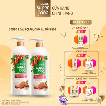Combo 2 Dầu gội LASHE SUPERFOOD phục hồi hư tổn 640G
