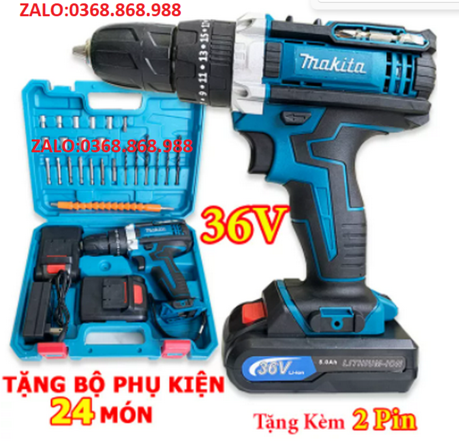 Máy khoan pin cầm tay makita 36v - tặng bộ 24 phụ kiện - máy khoan pin bắn vít