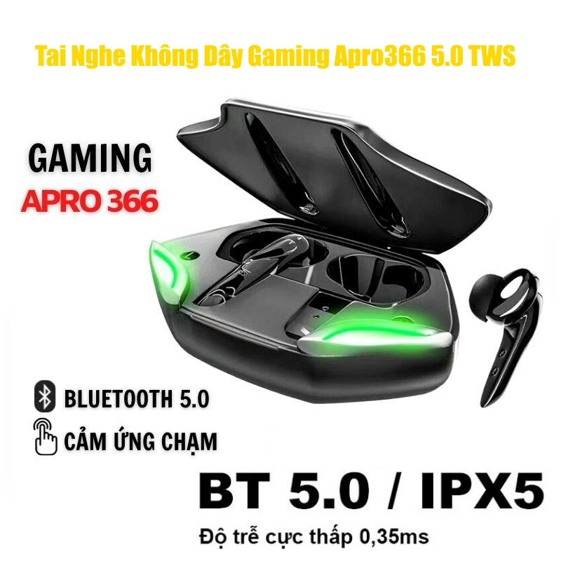 Tai Nghe Gaming bluetooth 5.0 Apro 366 , độ trễ cực thấp khi chơi game, Bass mạnh mẽ, tai nghe game thủ không dây