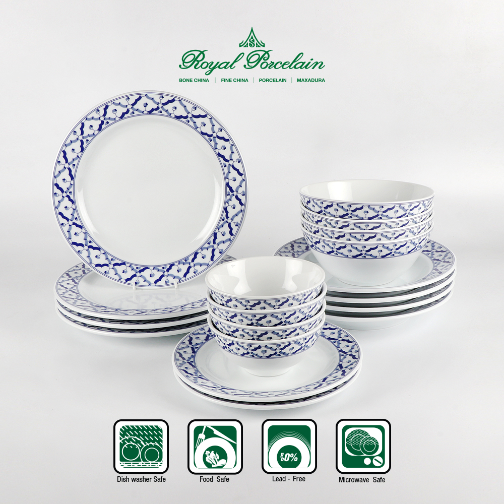 Royal Porcelain ชุดอาหาร 18 ชิ้น ลวดลาย ALPINE ลายสับปะรด เนื้อพอร์ชเลน (Porcelain) ชุดอาหารสำหรับ 4 ท่าน แบรนด์รอยัล ปอร์ซเลน เซรามิคเกรดพรีเมี่ยม ราคา 2,450 บาท*ส่งฟรี