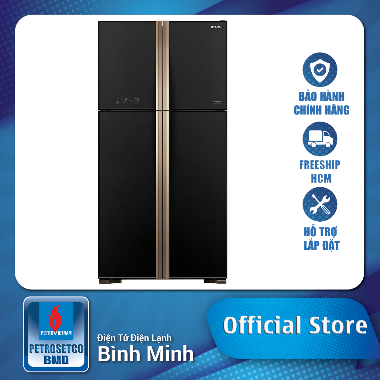 Tủ lạnh hitachi inverter 509 lít r-fw650pgv8 gbk