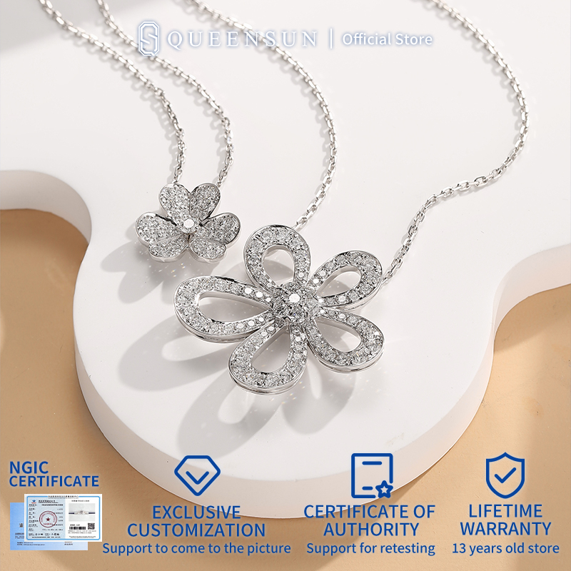  QUEENSUN 18K gold lab grown diamond   five petal flower sunflower necklace for women, niche design, light luxury, high-end feel chain， for women，for  jewellery gift