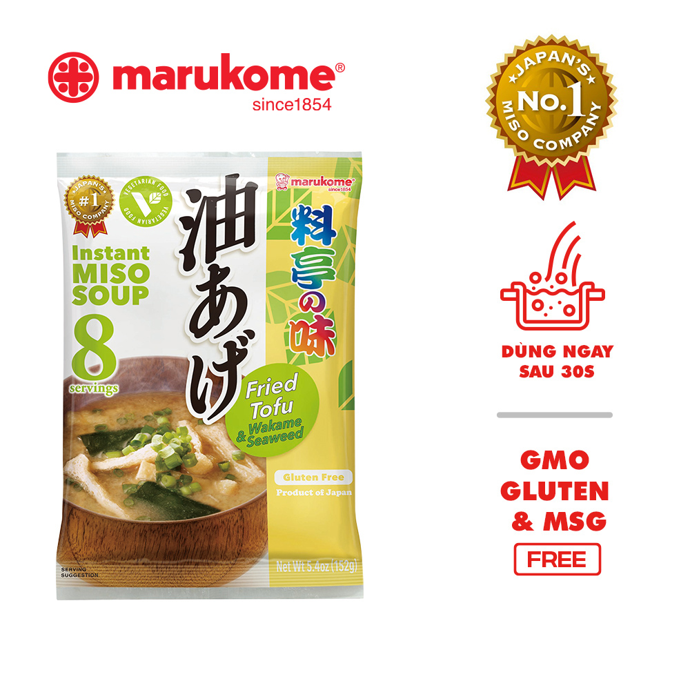 Canh rong biển miso ăn liền Nhật có đậu hũ chiên Marukome 152g nấu 30s