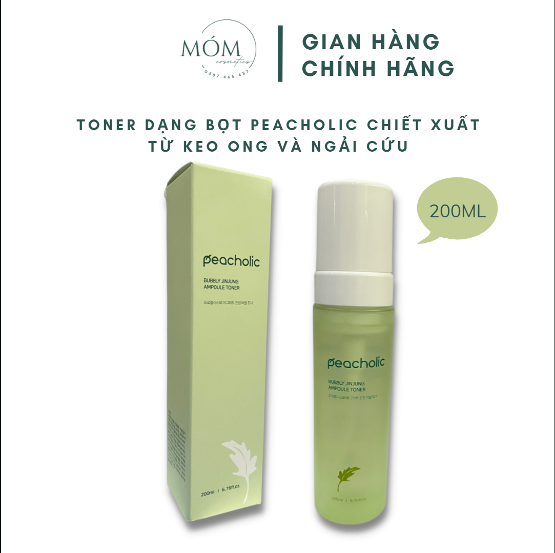 Toner dạng bọt Peacholic chiết xuất keo ong và ngải cứu nước hoa hồng cấp ẩm căng mịn an toàn cho da 200ml MÓM COSMETICS