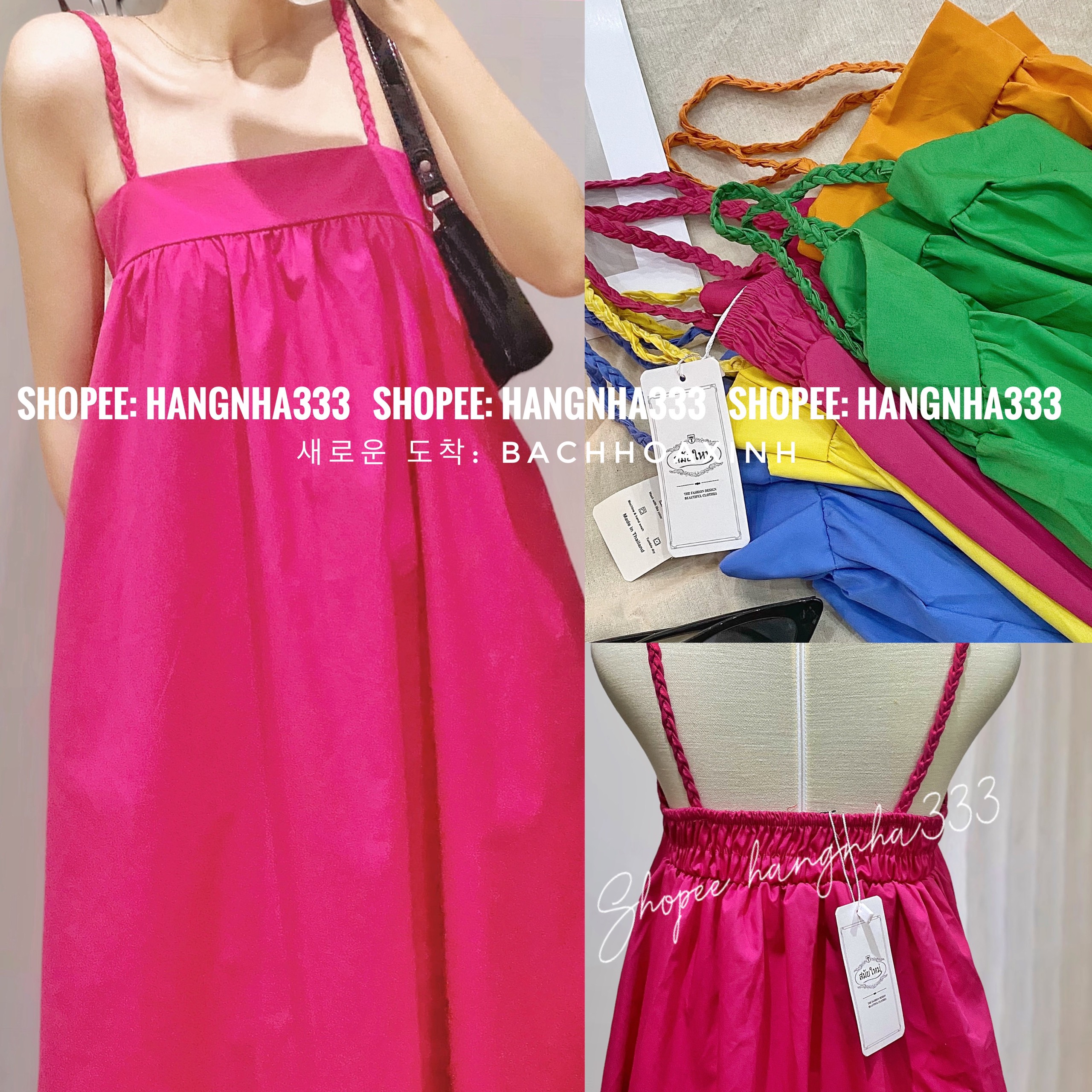 Váy Babydoll dáng xòe thô hai dây tết form dài cực xinh nhiều màu basic trendy