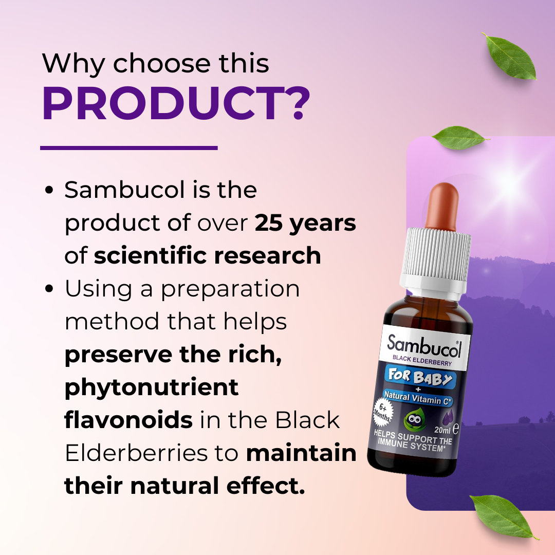 Why Choose Sambucol Baby Drops, Strengthen Immune System, No Artificial Colours, 20ml