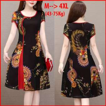 ShopPRO - CÓ HÌNH THẬT - Đầm Dạo Phố Trung Niên Đầm Suông Đi Biển Đầm Suông Trung Niên Tuôi 40 Váy Đầm Tuổi Trung Niên Đầm Suông Trung Niên Size Lớn Kiểu Đầm Suông Cổ Tàu Xẻ Tà In Hoa Mẫu Đơn 3240 3310 3235