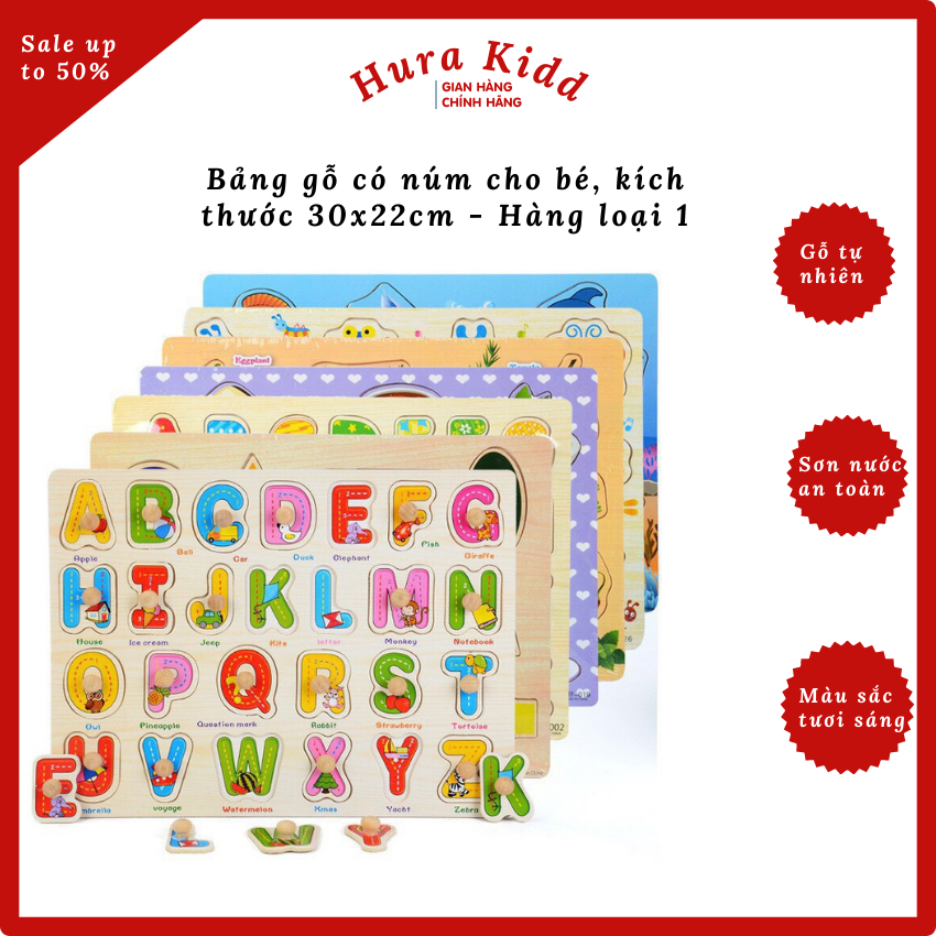 Đồ chơi bảng ghép hình núm gỗ Bảng gỗ có núm cho bé loại to đẹp 22×30cm nhiều chủ đề giúp phát triển khả năng nhận biết đồ vật cho bé - Hura Kidd