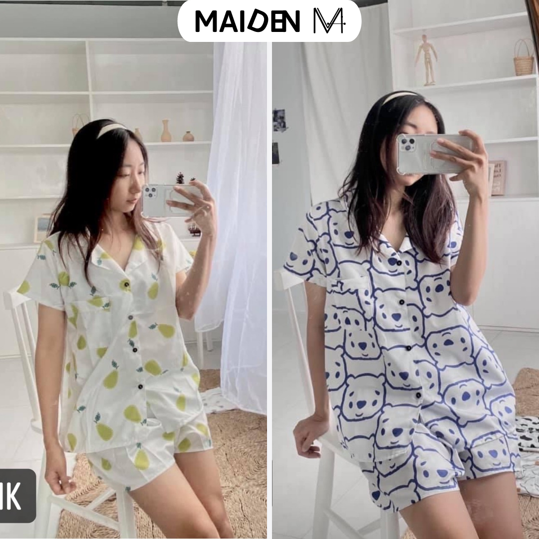 Bộ đồ ngủ nữ cộc tay, bộ pijama lụa xinh xắn