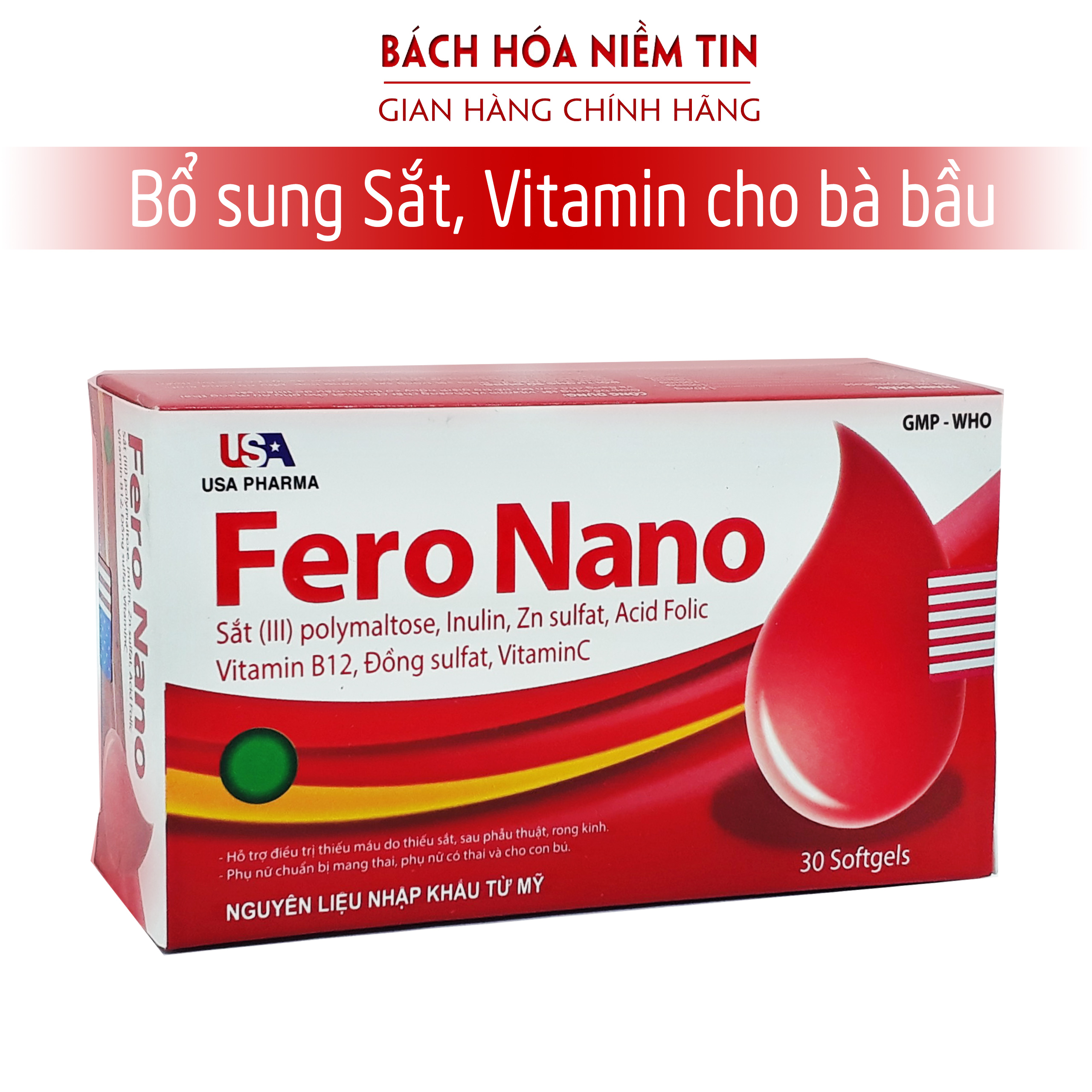 Bổ máu Fero Nano bổ sung Sắt, Acid Folic cho người thiếu máu