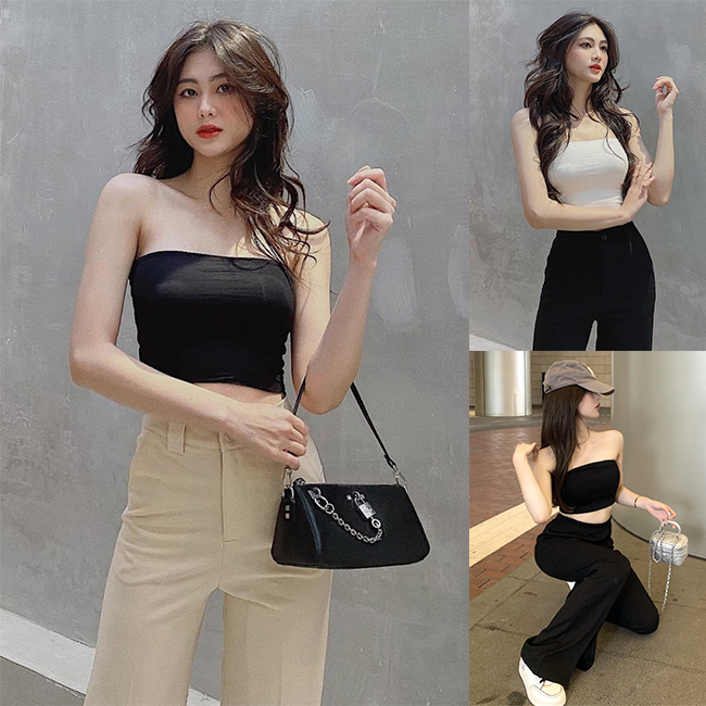 Áo quây ngực không đệm thun trơn croptop nữ dáng ôm không dây "áo quây"