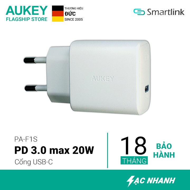Củ sạc nhanh aukey pa-f1s 20w chuẩn pd - chính hãng - bảo hành 18 tháng