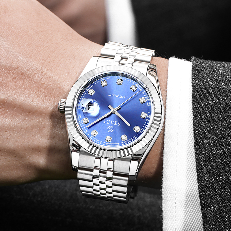 【START】Men's Waterproof Watch Diamond Dial Automatic Mechanical Watch Calendar Function Metal Watch ราคา 11,110 บาท*ส่งฟรี