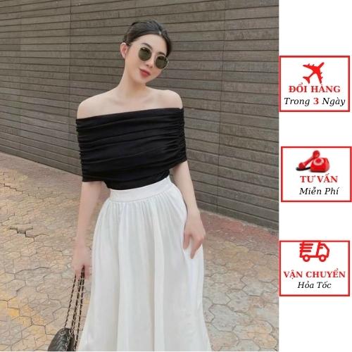 Áo trễ vai nữ quây dáng ôm body nhún ngực sang chảnh ulzzang Hàn Quốc