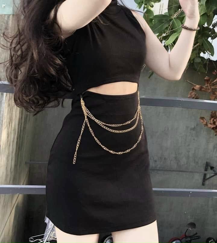 Đầm thời trang nữ kèm xích cá tính, đầm body thiết kế hở eo tôn dáng sexy quyến rủ ẢNH THẬT