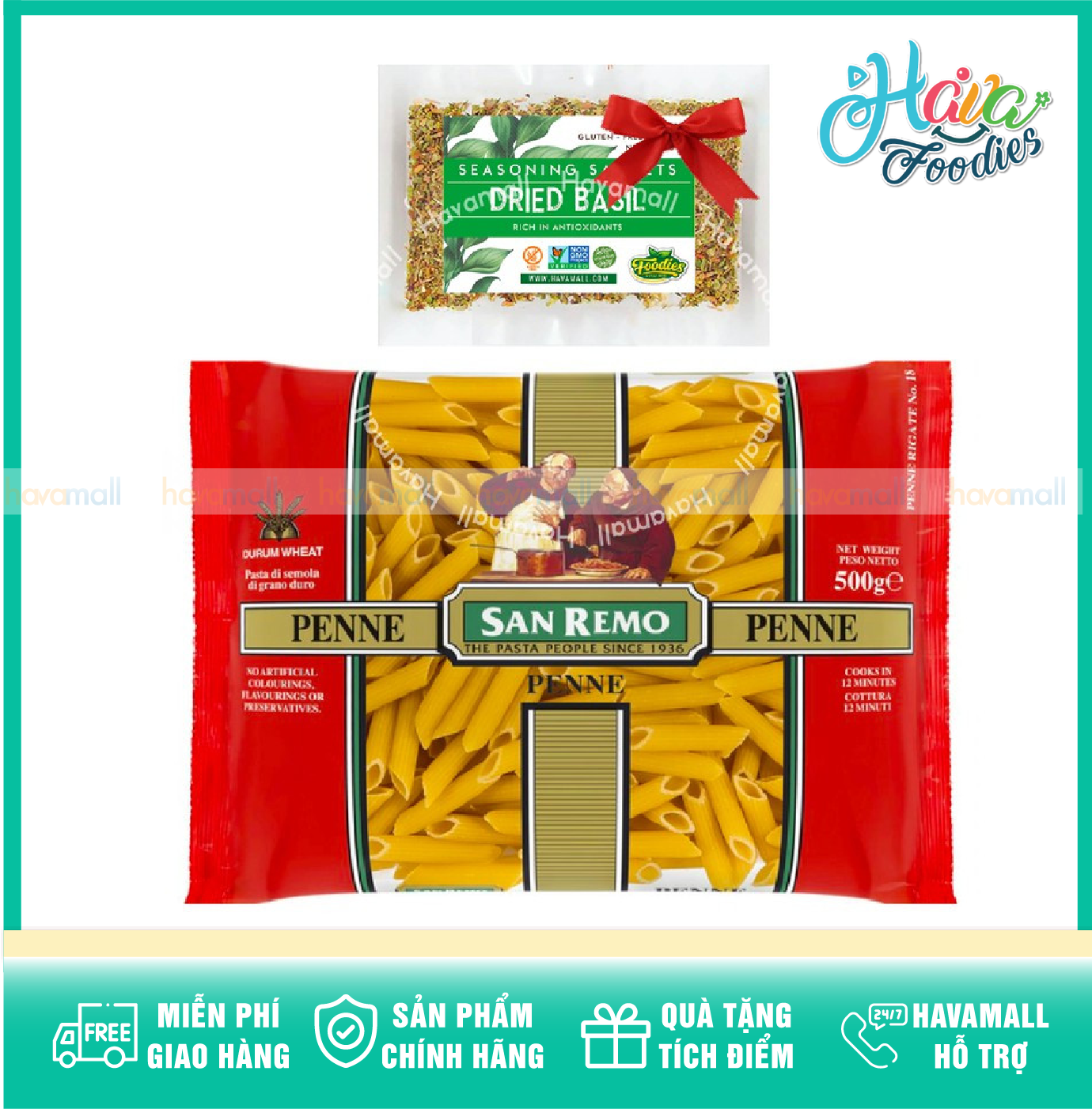[TẶNG KÈM LÁ BASIL] Mì Nui Penne San Remo Số 18 Gói 500G