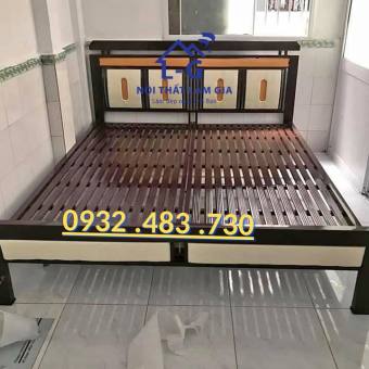 Giường sắt hộp vuông giả gỗ cao cấp 1-2-3 người nằm _freeship