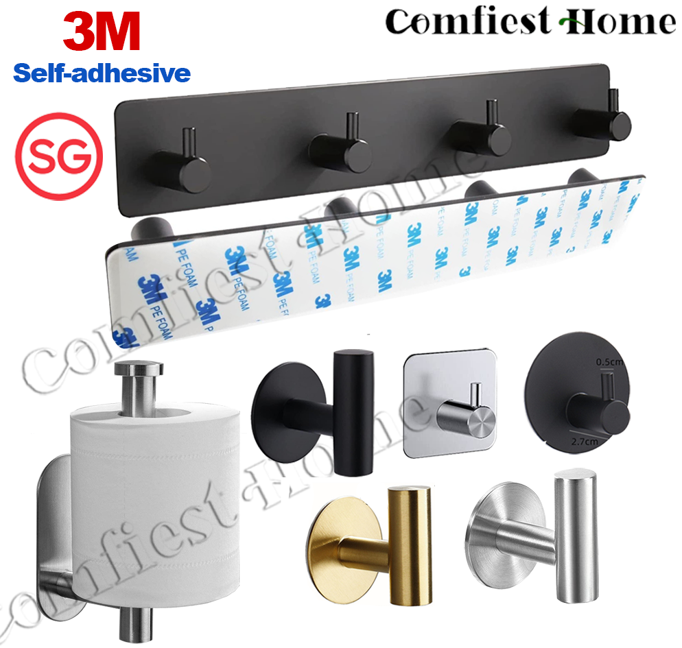 3M Sticker Adhesive Stainless Steel Wall Mount Holder Hook 1pc