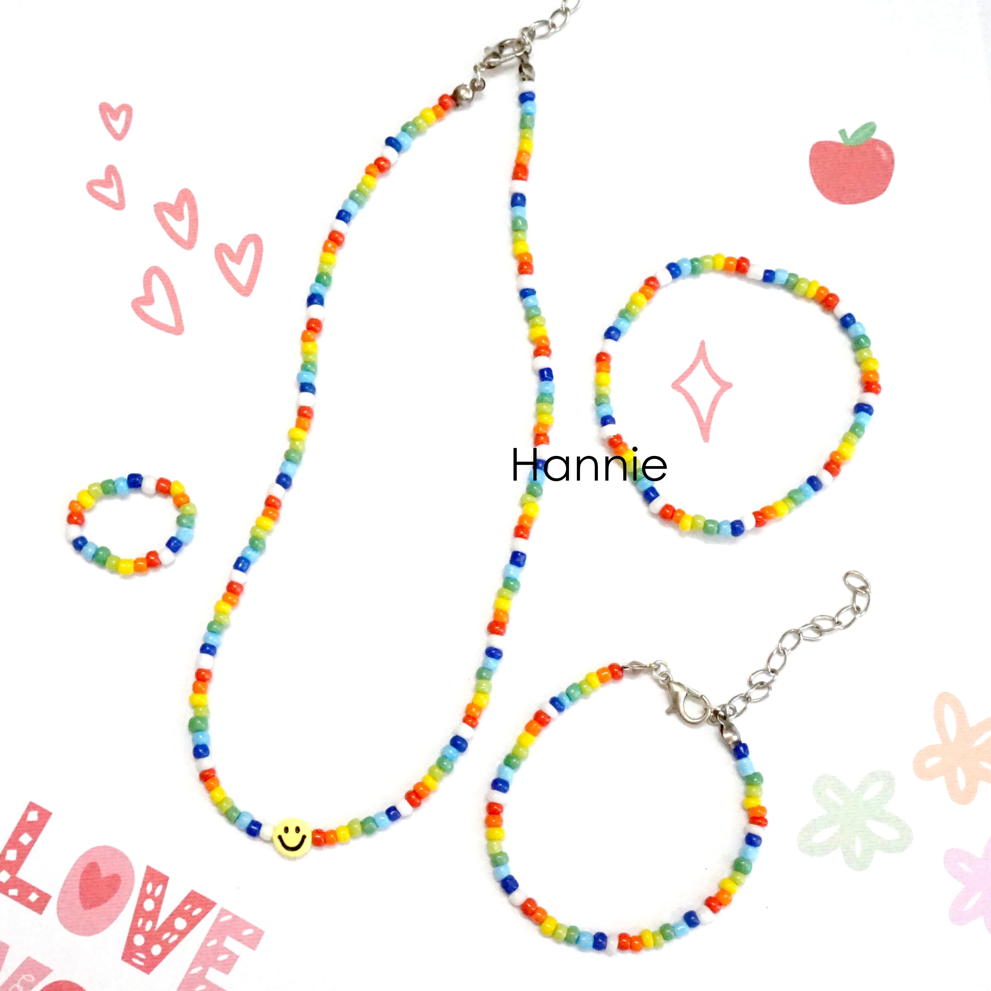 🌈 Set hạt cườm cầu vồng mix trắng mùa hè - Combo vòng cổ vòng tay nhẫn dành cho nam nữ handmade khóa thép không gỉ
