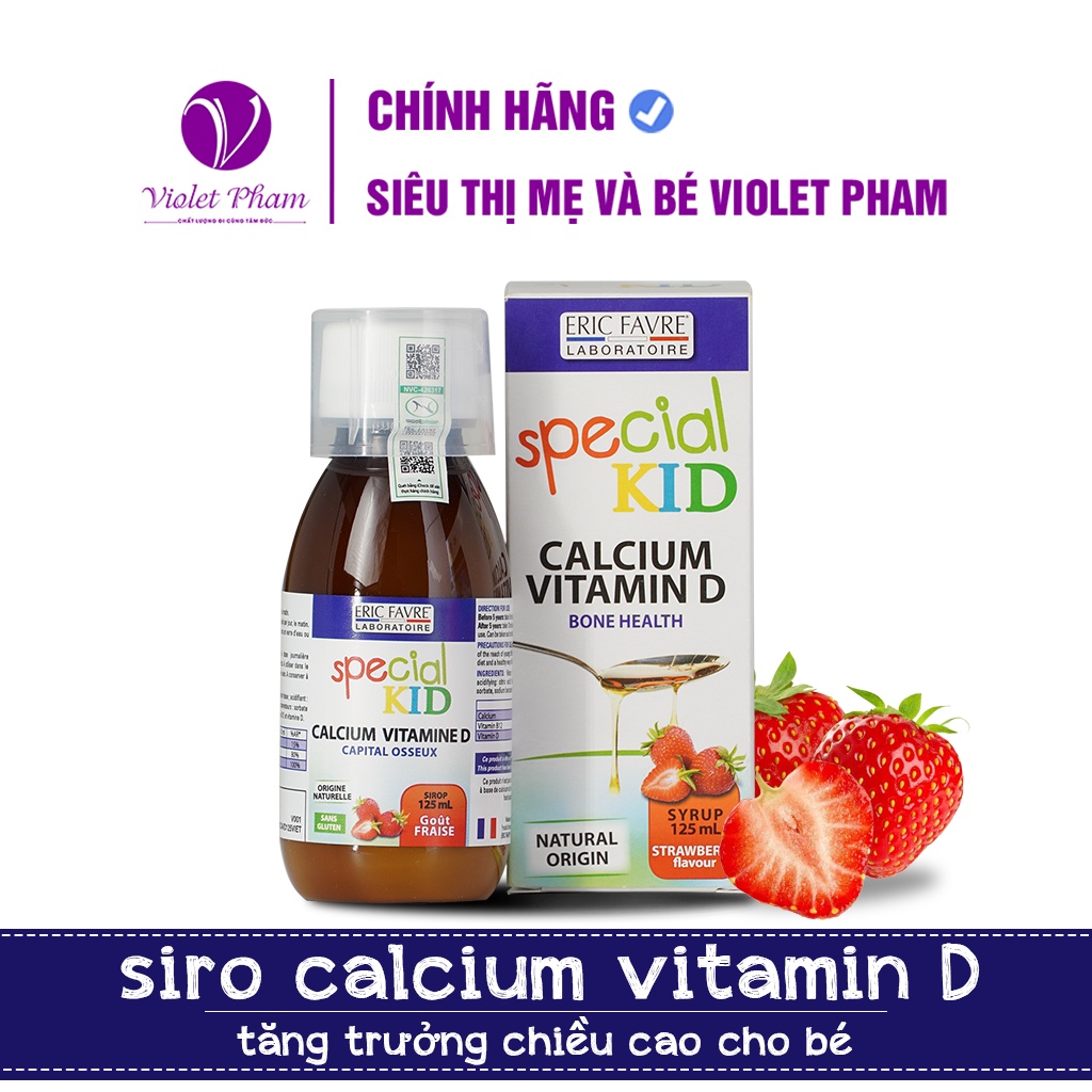 Siro Bổ Sung Canxi Cho Trẻ Special Kid Calcium Vitamine D Eric Favre Vị Dâu 125Ml