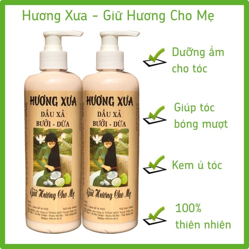 [Freeship] Combo 2 Chai Dầu xả Bưởi dừa Hương Xưa giúp suôn mềm mượt, bóng khỏe, phục hồi tóc hư tổn
