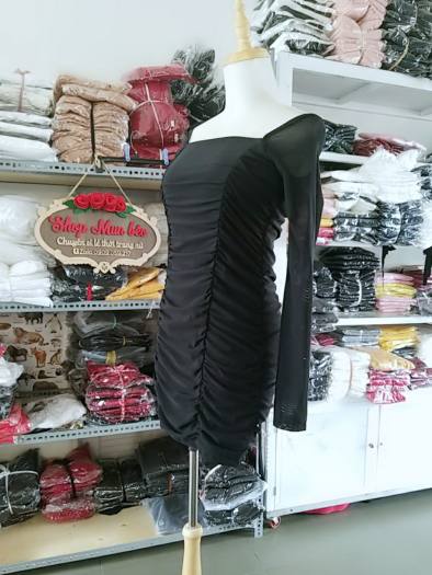 Đầm Body Cổ Vuông Lưới Mịn (ĐEN)