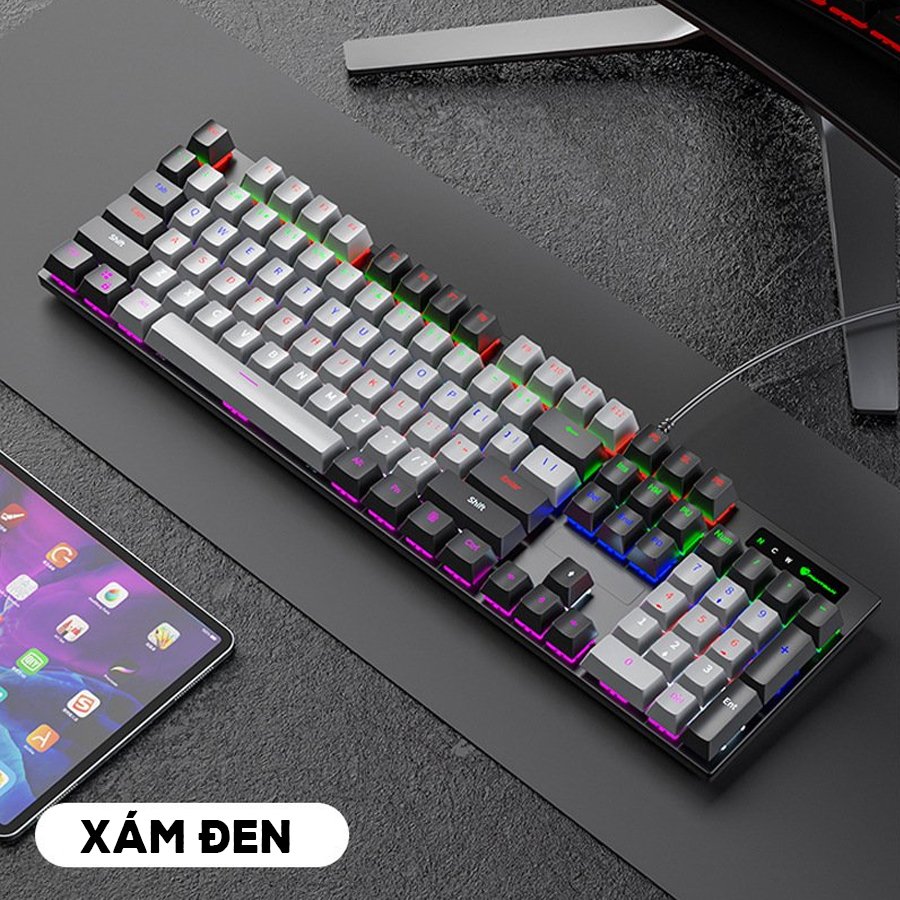Bàn phím cơ pk200 fullsize 104 phím, đèn led rgb blue switch