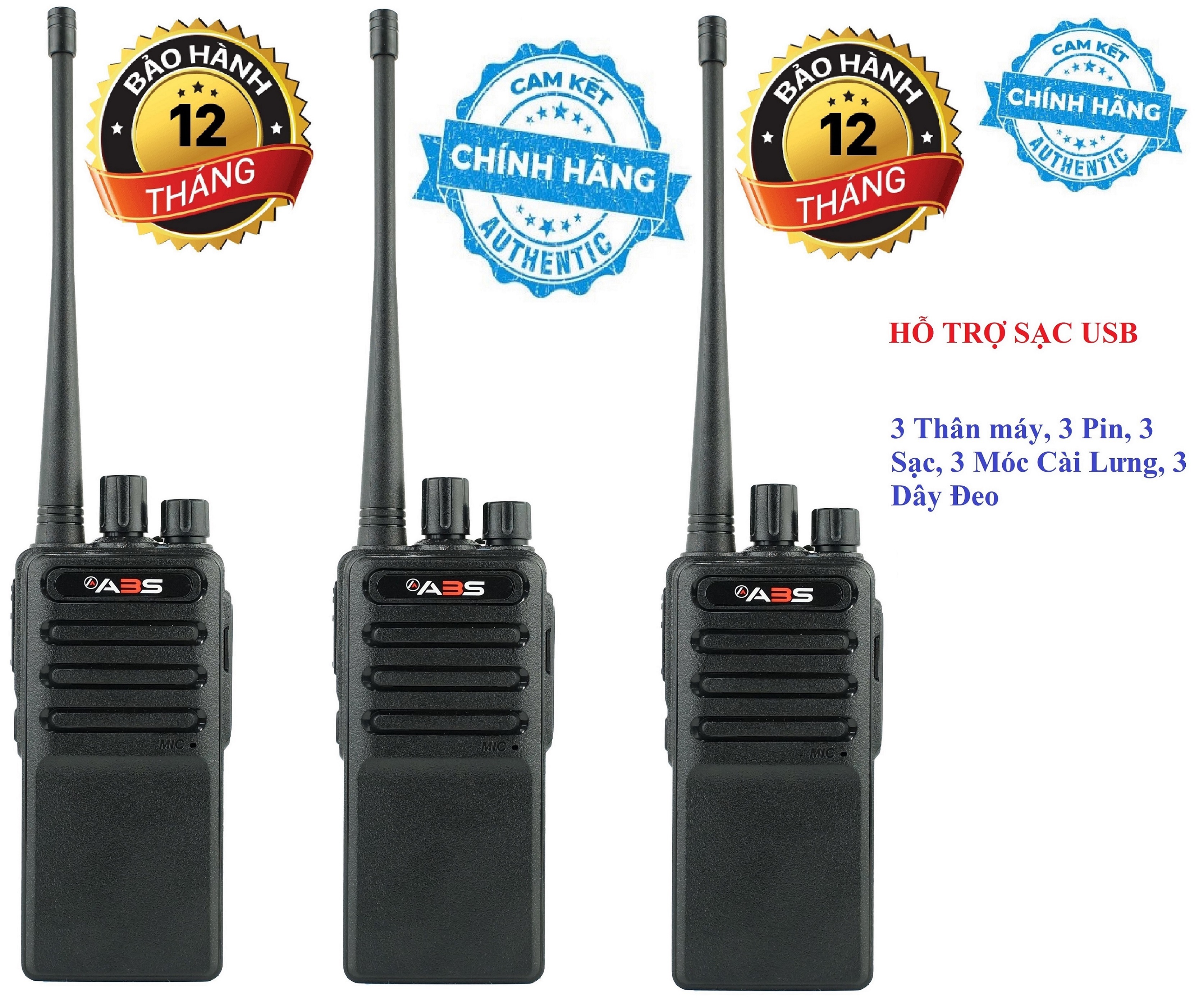 Bộ 3 Bộ đàm chất lượng cao ABS CP6688 (Sạc Đế kèm theo, Hỗ trợ cổng sạc USB)