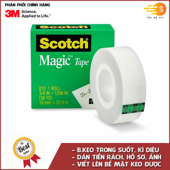Băng keo đa năng trong suốt kì diệu Scotch Magic Tape 810 - dài 32.9m, dán tiền, hồ sơ, ghi lên được, gói quà, sửa vết rách - Tốc độ 247