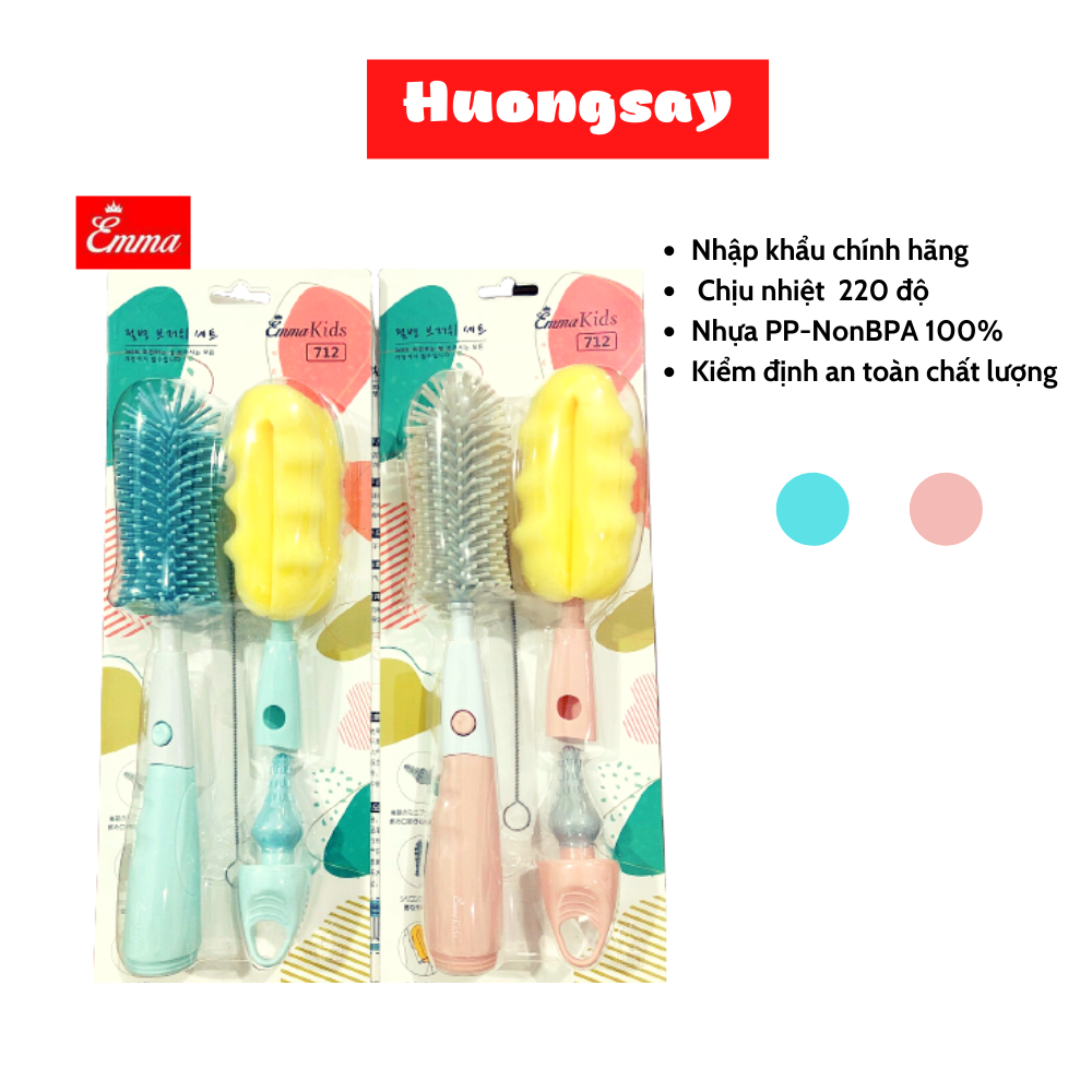 EMMAKID- CHÍNH HÃNG - Bộ cọ rửa bình và núm ty cao cấp 4 chi tiết
