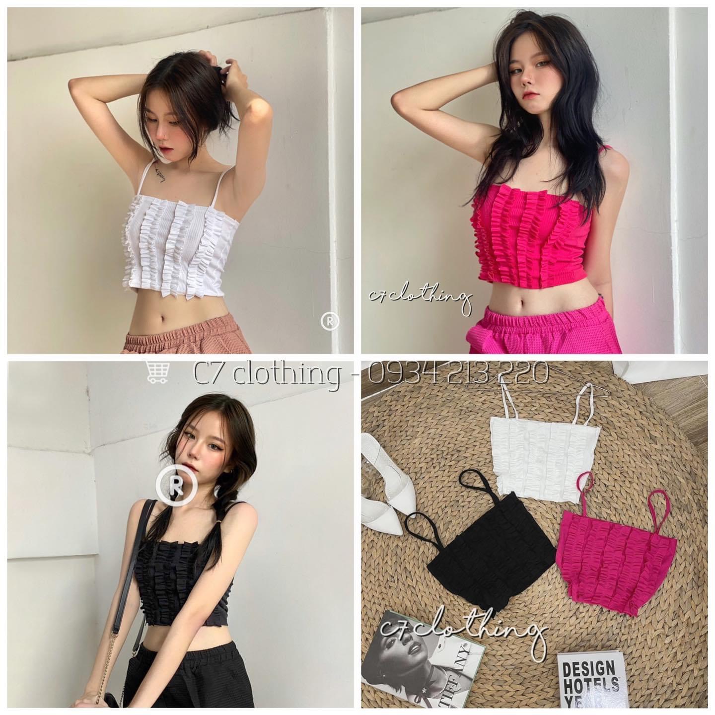 Áo hai dây bèo xếp li , áo ống nữ - áo croptop nữ chất thun gân mềm mịn co dãn tốt - kèm ảnh thật chụp sàn