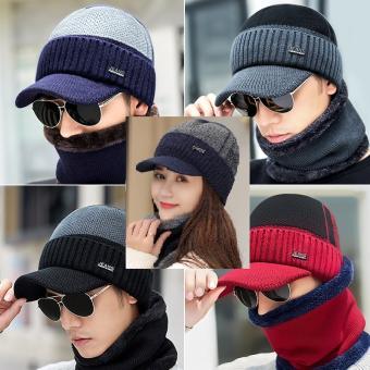 Khăn len ống lót lông/Mũ len lót lông có vành kiểu dáng hàn quốc chống lạnh mùa đông cho nam nữ