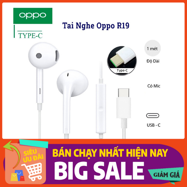 Tai nghe nhét tai cổng usb type c cho điện thoại oppo r19