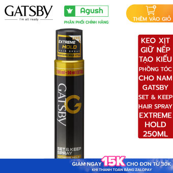 Chai keo xịt khô giữ nếp tạo kiểu phồng tóc cho nam Gatsby Pre Styling Set Keep & Spray Hair Extreme Hold level 5 bình 250ml thơm cao cấp không bết vuốt bóng làm cứng tóc mái xịn chính hãng giá rẻ