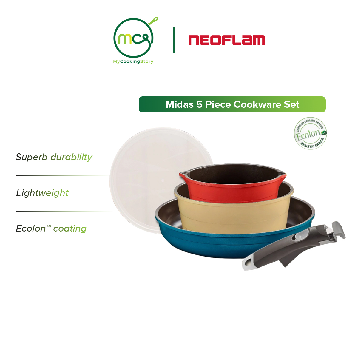 Gambar My Cooking Story   Neoflam Midas Set Frypan, Saucepan,  Pot + Handle   20cm Lid
