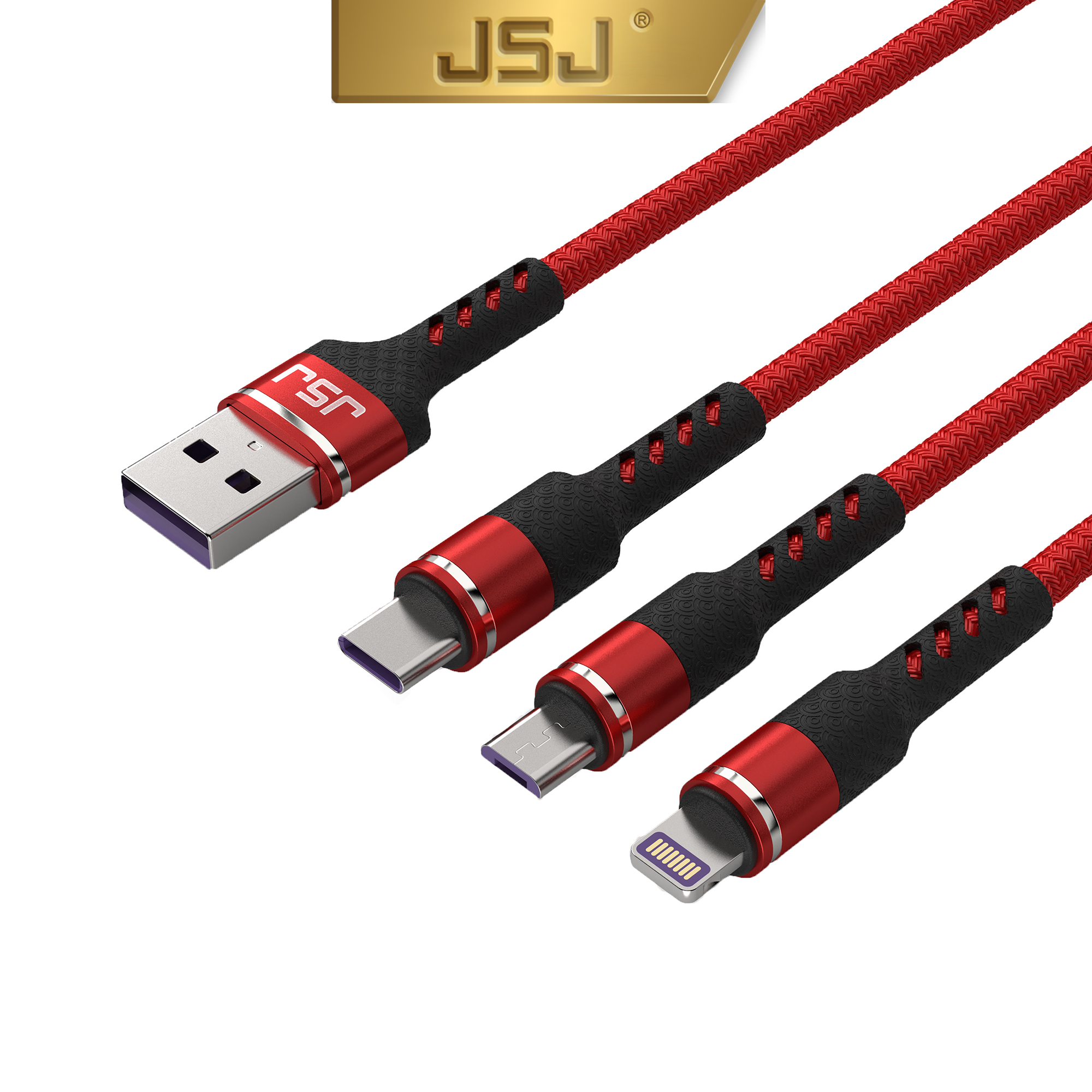 Cáp sạc nhanh 3 đầu (Type-C, Micro USB, Lightning) 3.0A JSJ USB-233 dài 1.2m
