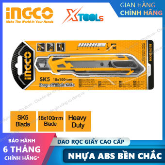 Dao rọc giấy cao cấp INGCO HKNS16518 lưỡi dao 18x100mm nhựa ABS cứng chắc cắt giấy rọc băng keo thùng hàng bìa carton [XTOOLs][XSAFE]