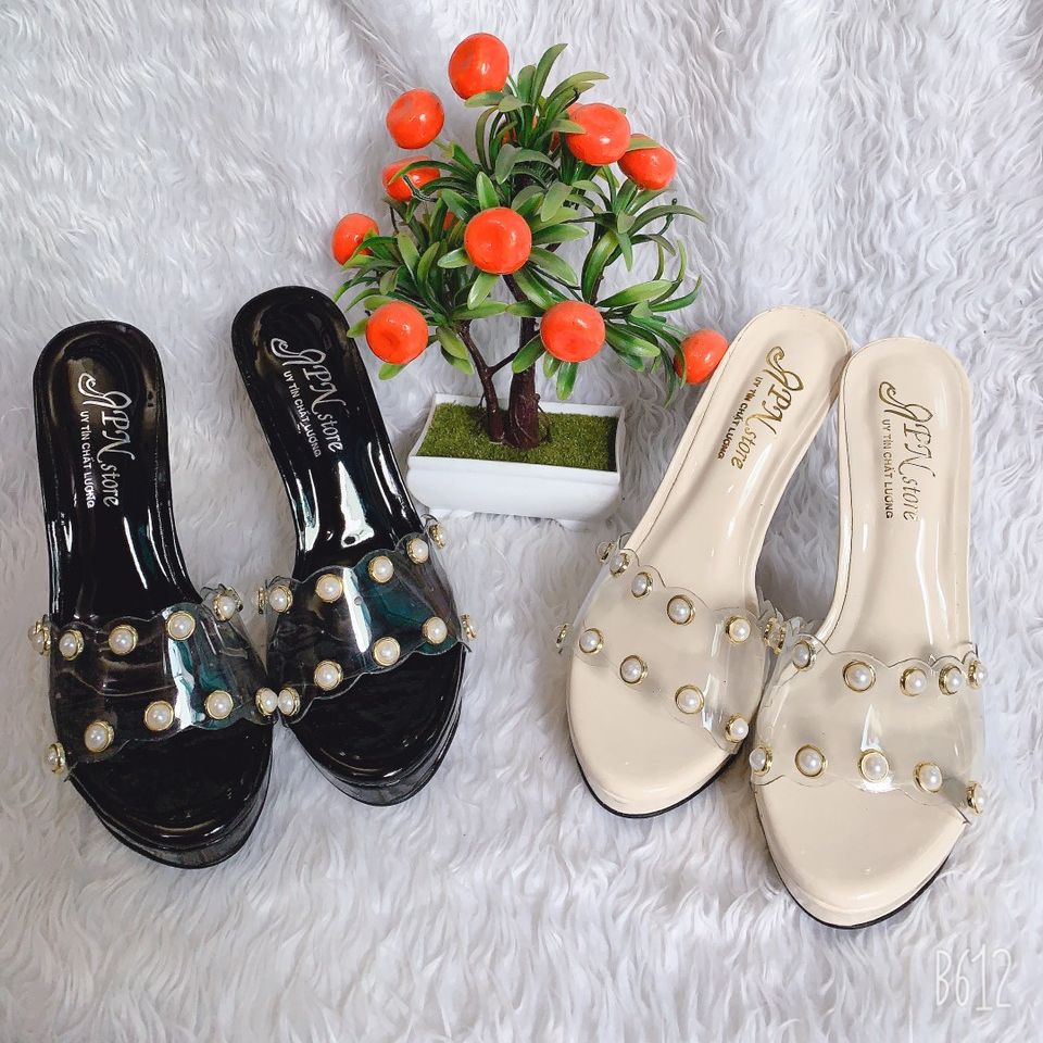 Dép Cao Gót Trong 10phan Meca Bản Trong Đính Châu