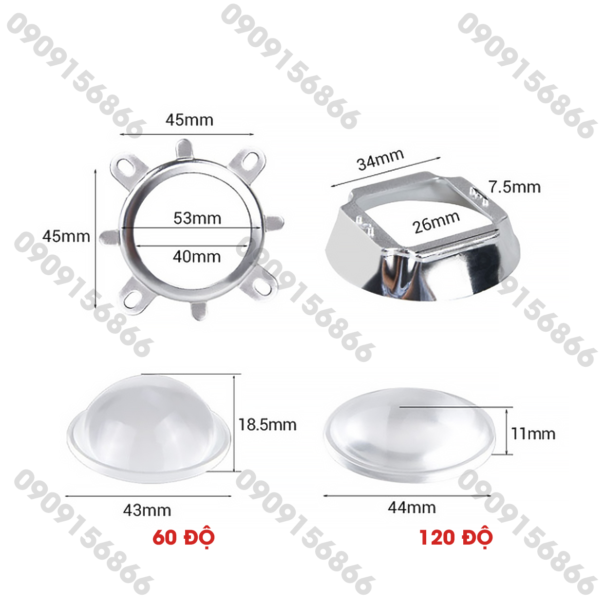 Chóa đèn led 60 độ 120 độ