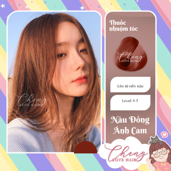 Nhuộm tóc màu NÂU ĐỒNG ÁNH CAM không cần  tẩy tóc Chenglovehairs, Chenglovehair