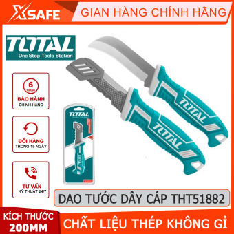Dao tước dây cáp lưỡi cong TOTAL THT51882 | dụng cụ tuốt dây điện Kích thước 200mm, Chất liệu thép không gỉ, Có nắp vỏ nhựa bảo vệ lưỡi, tước cáp ngành nghề xây dựng, điện công nghiệp, điện dân dụng [XTOOLs][XSAFE]