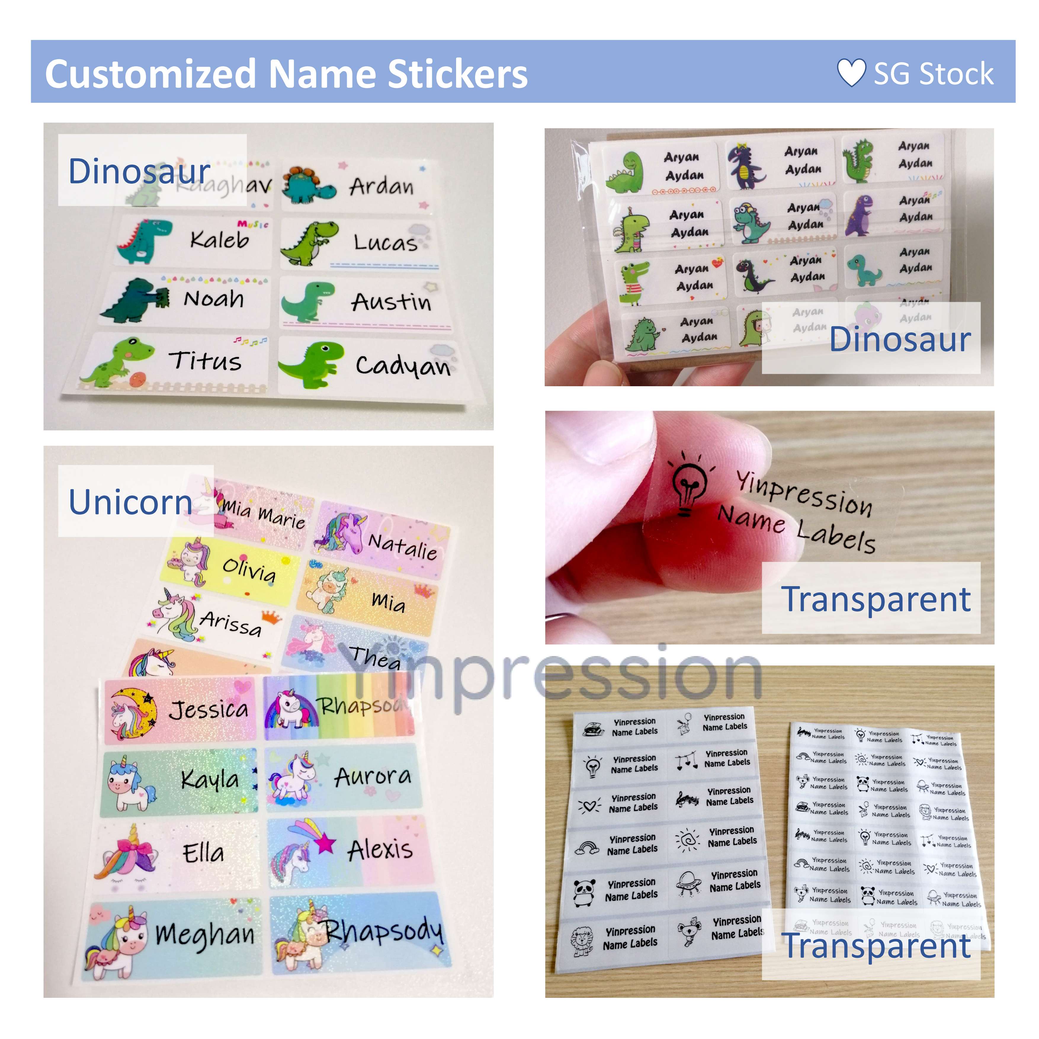 120Pcs Customize Name Stickers Waterproof Personalized Labels Children  School Stationery Variety Patterns Animal Tags for Kids