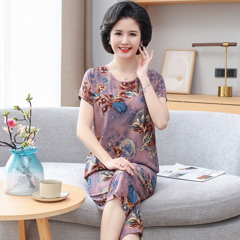Đồ bộ trung niên, Đồ bộ trung niên chất liệu cotton mềm mại, thoáng mát, Đồ bộ trung niên quần lửng