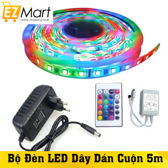 Bộ Dây Đèn LED Nhiều Màu 1 Mặt Dán 5M Có Điều Khiển Từ Xa Nhiều Chế Độ Sáng, Đèn Dây LED RGB 7 Màu Sáng Nhiều Chế Độ