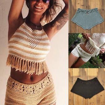 Phụ Nữ Crochet Cutout quần sọt bơi lội Mùa Hè Bộ Đồ Tắm Đáy Bãi Biển Phong Cách Dây Kéo Bãi Biển quần đùi đi biển Quần bơi