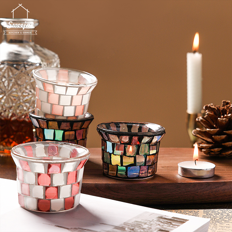 Sweejar chân nến thủy tinh màu châu âu giá nến tealight thơm cho nến trang trí quán bar nhà cửa bữa tối 1 cái