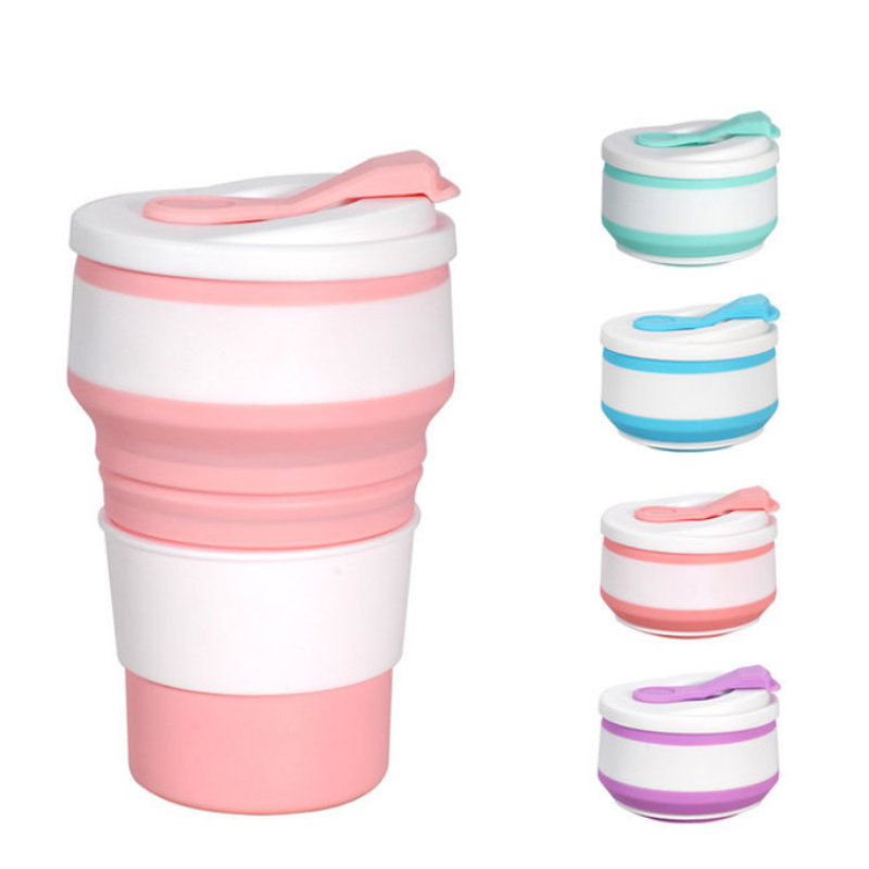 Gambar 350ML Silicone PP Folding Cup Collapsible Mug With Cover Coffee Travel Outdoors Portable Water Drinking Tea Cups Multi function