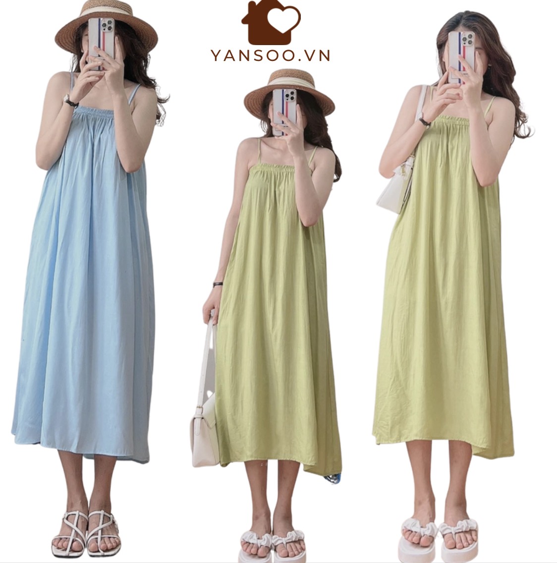 Đầm , Váy hai dây dáng dài chất đũi xước đi biển cực đẹp by YANSOO