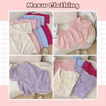 Đồ Bộ Mặc Nhà, Bộ Ngủ Nữ, Pijama Cộc Đùi Vải Thô Mềm Kẻ Caro Freesize